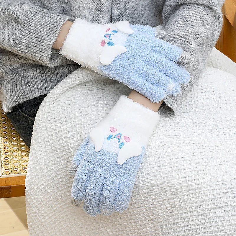 Sanrio Gloves Plush Kuromi Cold-Proof Gloves My Melody Cinnamoroll Five-Finger Gloves Touch Screen Pochacco Child Christmas Gift