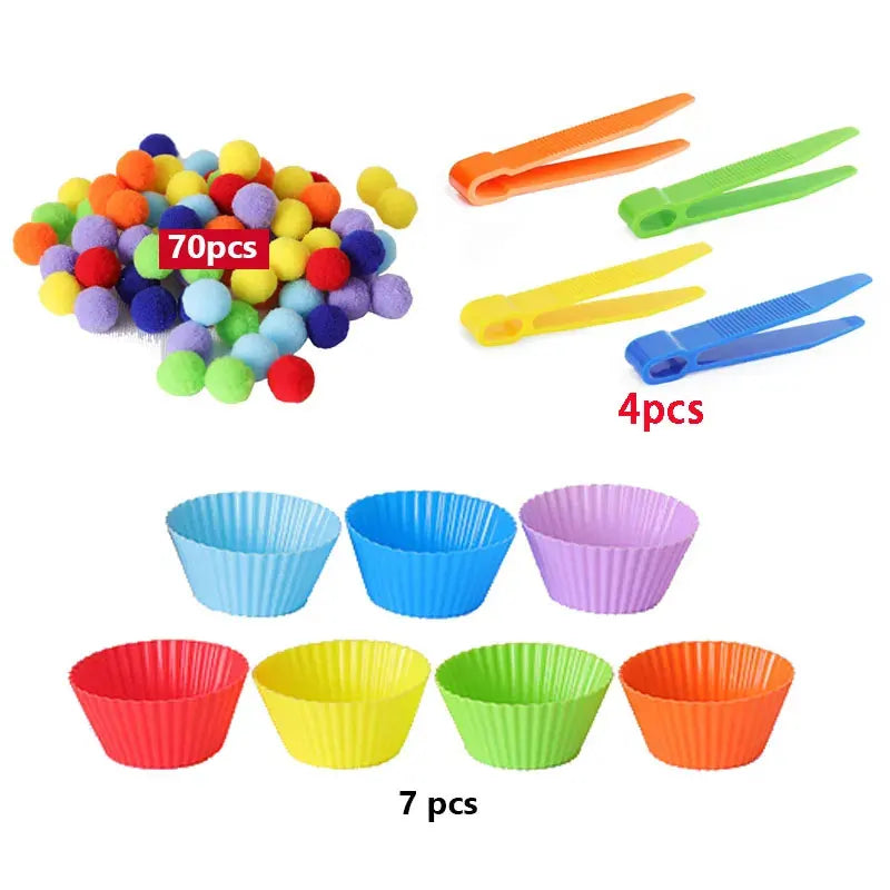 70-81pcs Sorting Matching Counting Toys Tweezers Scissors Clips Fine Motor Skills Handy Sensory Plush Balls Kids Girls Boys Gift