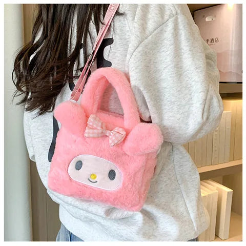 Kawaii Sanrio Plush Bag Kuromi Melody Cinnamoroll Cartoon Anime Handbag Crossbody Cosmetic Travel Storage Bags Women Girls Gifts