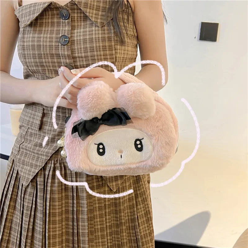 Sanrio Kawaii  Plush Kuromi Melody Make Up Cosmetic Bag Cartoon Large Capacity Storage Bags Portable Handbag Girl Birthday Gift