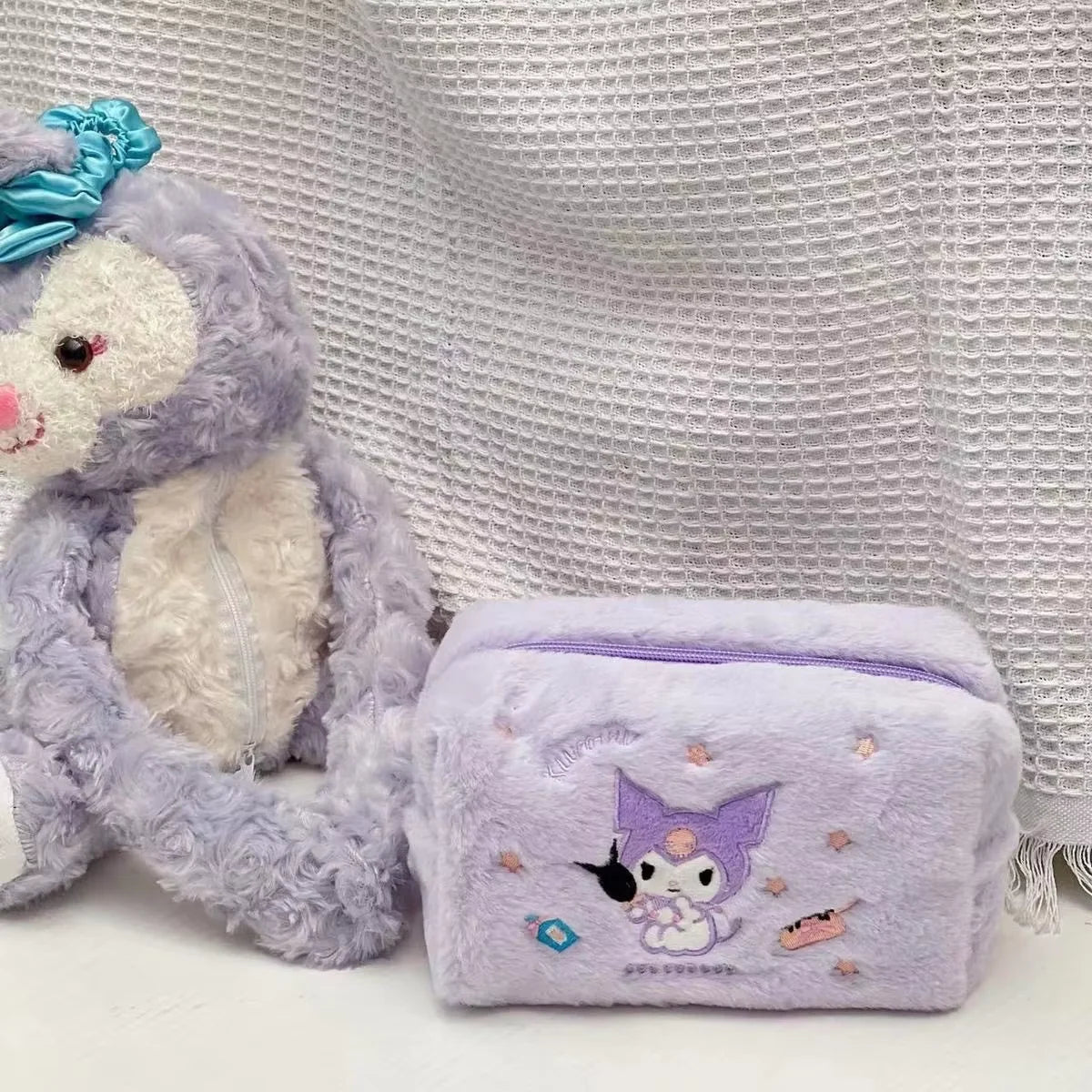 Sanrio Plush Pencil Case Kawaii Cinnamoroll Kuromi My Melody Large Capacity Pencils Bag Pen Case School Supplies Stationery Gift