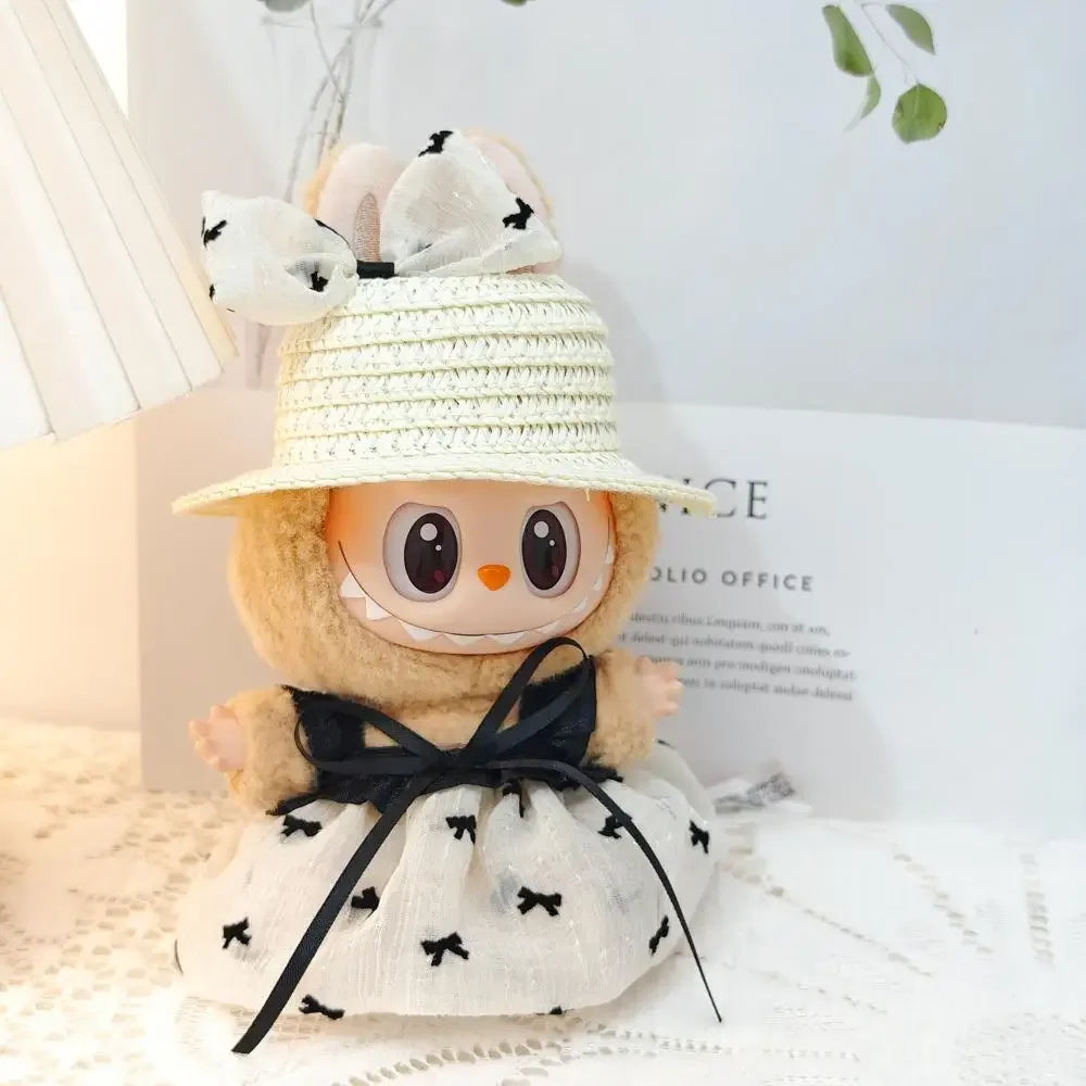 17cm Mini Plush Doll'S Clothes Outfit Accessories For Korea Kpop Exo Labubu Idol V1 V2 Love bow strap skirt set Clothing Gift