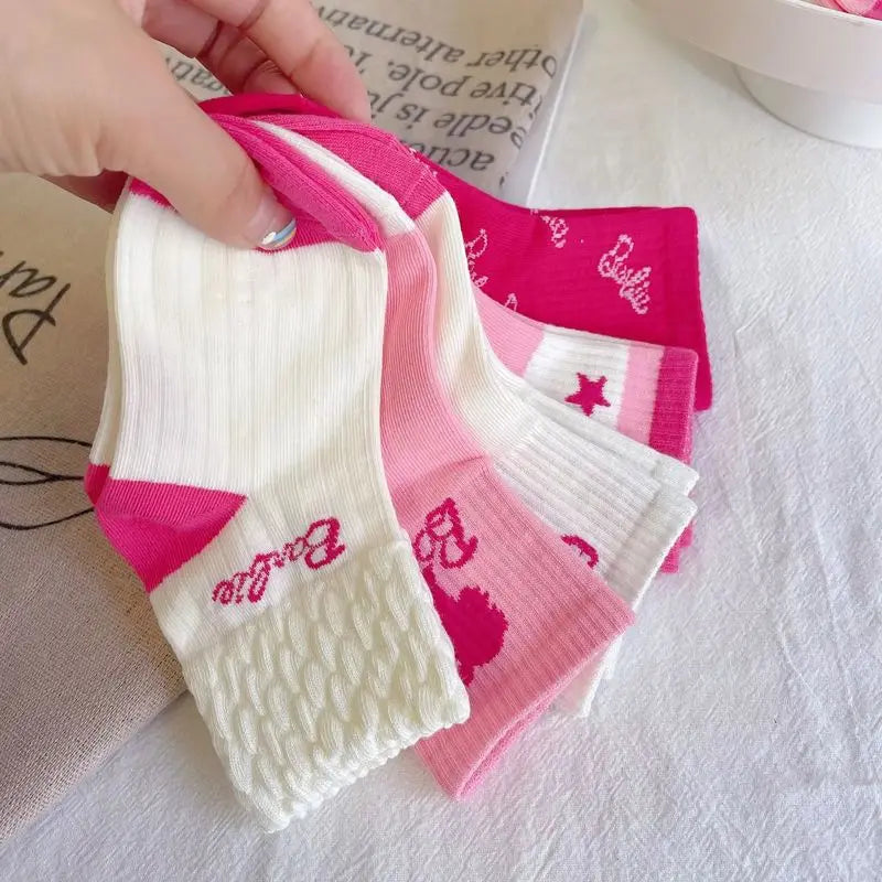 New 10 Pairs Of Barbie Y2k  Socks For Girls Kawaii Dopamine Autumn And Winter Series Pink Love Letters Striped High-Value Socks