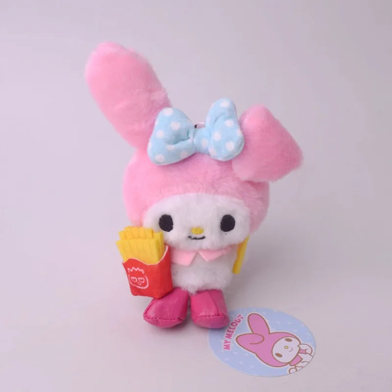 Sanrio 12Cm Keychain Hello Kitty Cinnamoroll  Kuromi Food Plush Doll Kawaii Melody Fries Anime Cartoon Plushie Toy Gifts