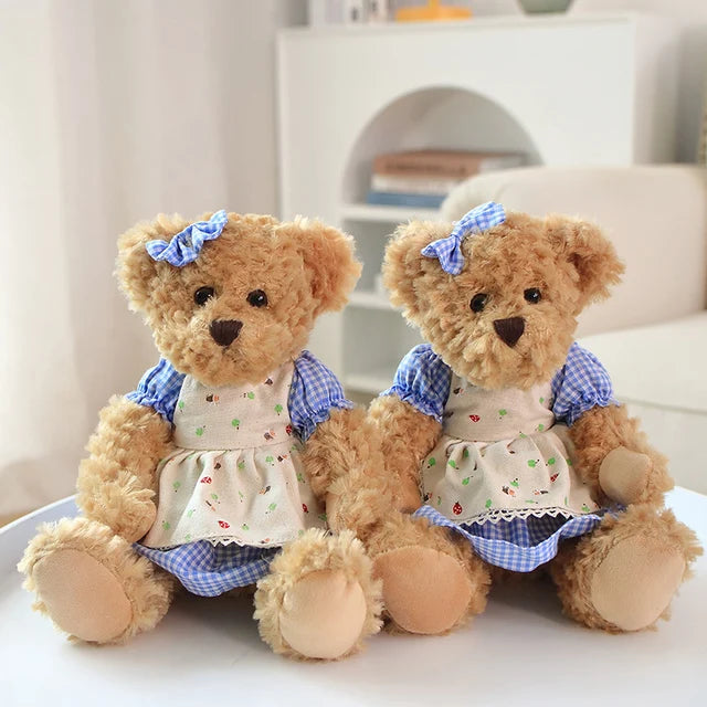 A pair 26cm Cute Couple Teddy Bear With Cloth Plush Toys Stuffed Dolls Toy Kids Baby Girls Children Girl Birthday Christmas Gift