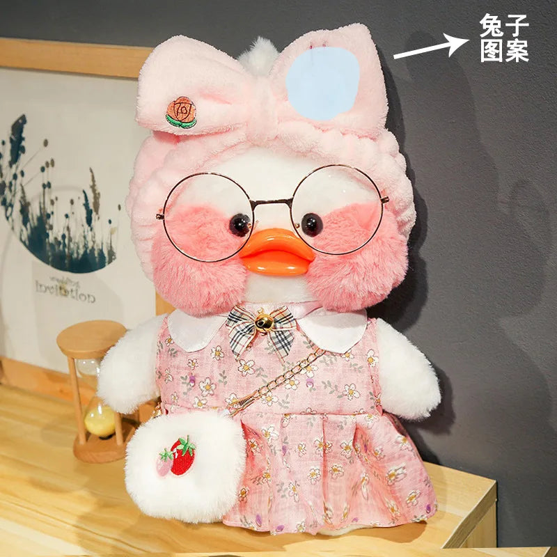 30cm Kawaii Cafe White Duck Stuffed Plush Animals Toy Wear Glasses And Hoodie Soft Doll Girl Birthday Creative Gift For Children