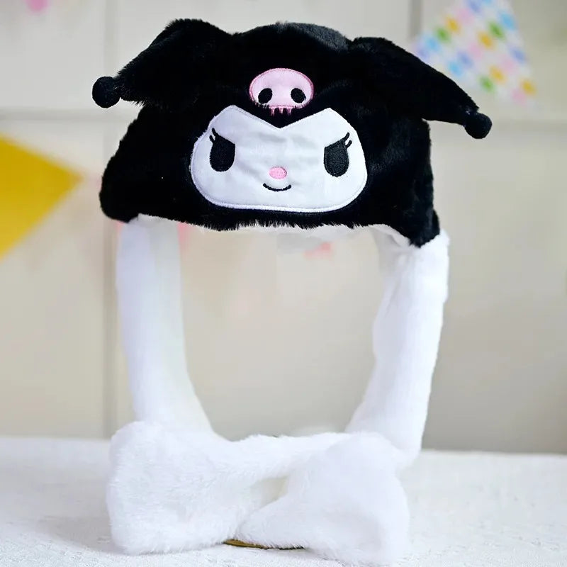 MINISO Winter Soft Plush Hat kawaii Sanrio Hello Kitty Melody Cinnamoroll Kuromi Ear Moving Hat Cute Anime Toy Kids Girl Gifts