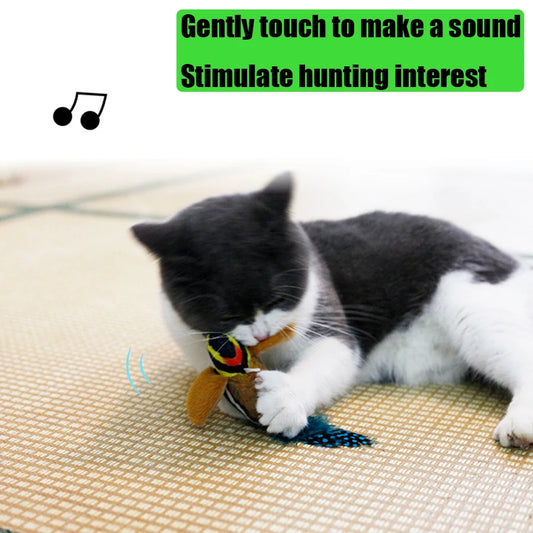 Pet simulation calling bird plush sound hanging cat toy feather bird cat self fun to relieve boredom