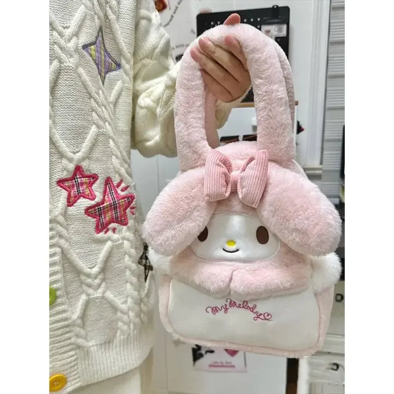 Kawaii Sanrio Hello Kitty Plush Bag Large Capacity Handbag Kuromi melody Tote Bags Y2k Fashion Women Bag Shoulder Bag Xmas Gift