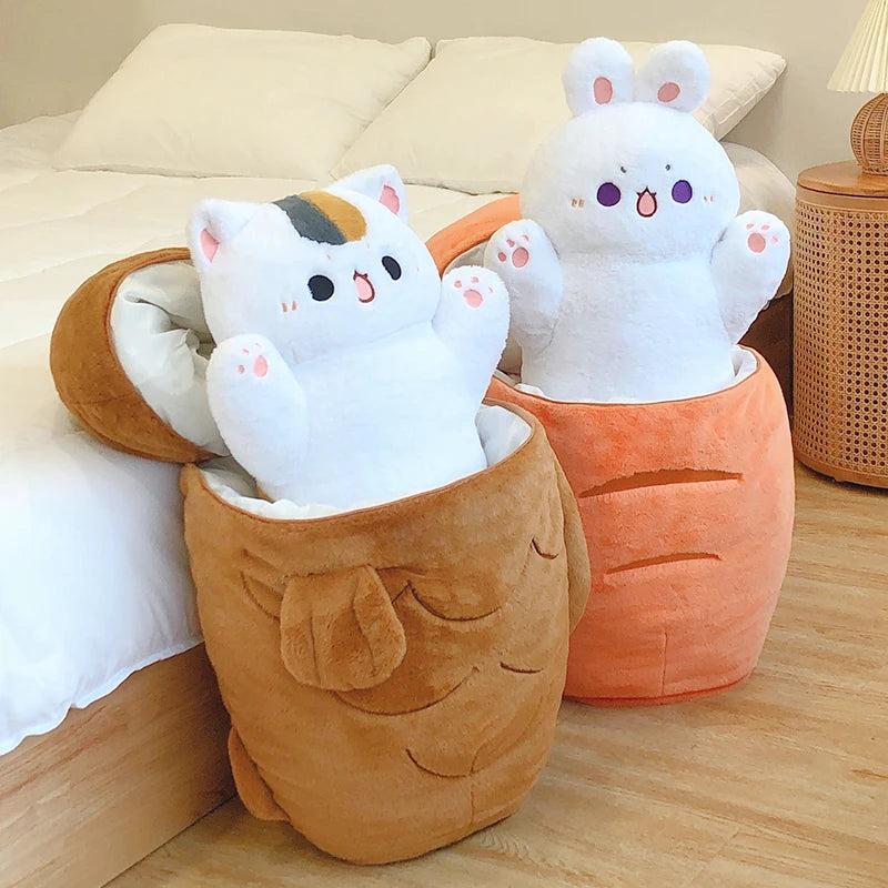 1pc 40/60/80cm Japan Taiyaki Cat Plush Toy Anime Figure Cat Hiding in Cushion Bag Ferry Bunny Carrot Animal Plushie Throw Pillow