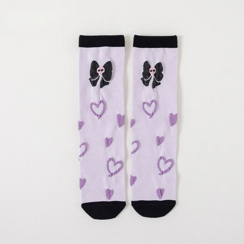 Sanrio Kuromi Socks Kawaii Children's Calf Socks Cartoon Cotton New Girls Bow Spring and Summer Stockings Children's Gifts