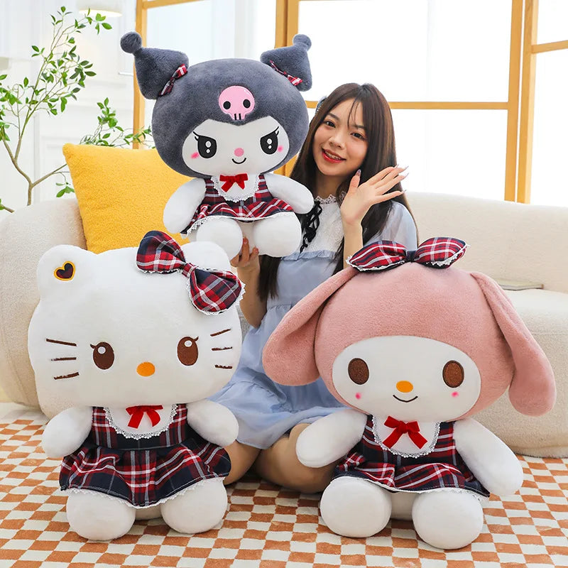 Sanrio Cute Kuromi Melody Doll Plush Stuffed Animal Toys Childrens and Girls Plushies Skirt Kuromi Cloth Doll Pillow Gifts