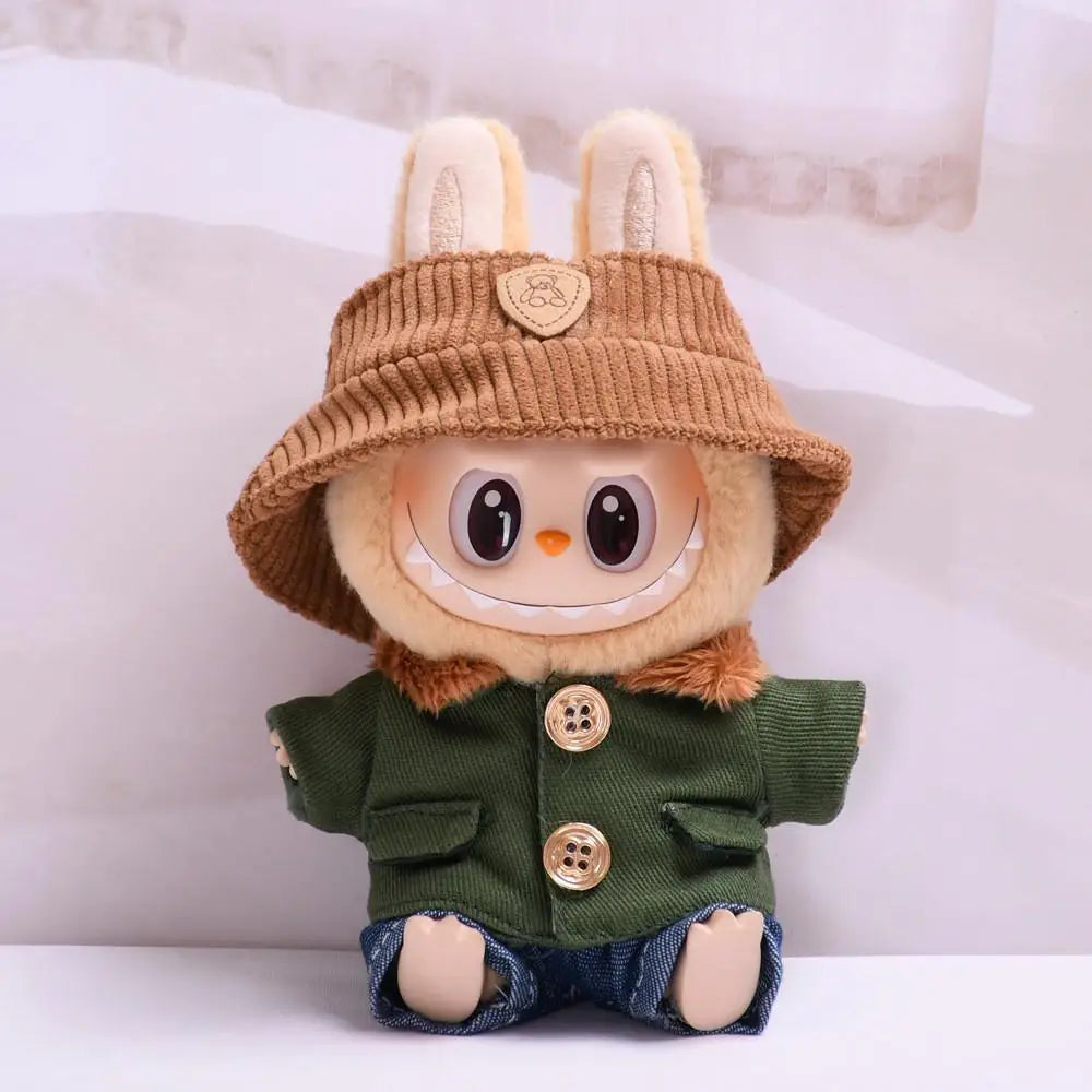 17cm Mini Plush Doll'S Clothes Outfit Accessories For Korea Kpop Exo Labubu Idol V1 V2 Green coat hat set Clothing Gift