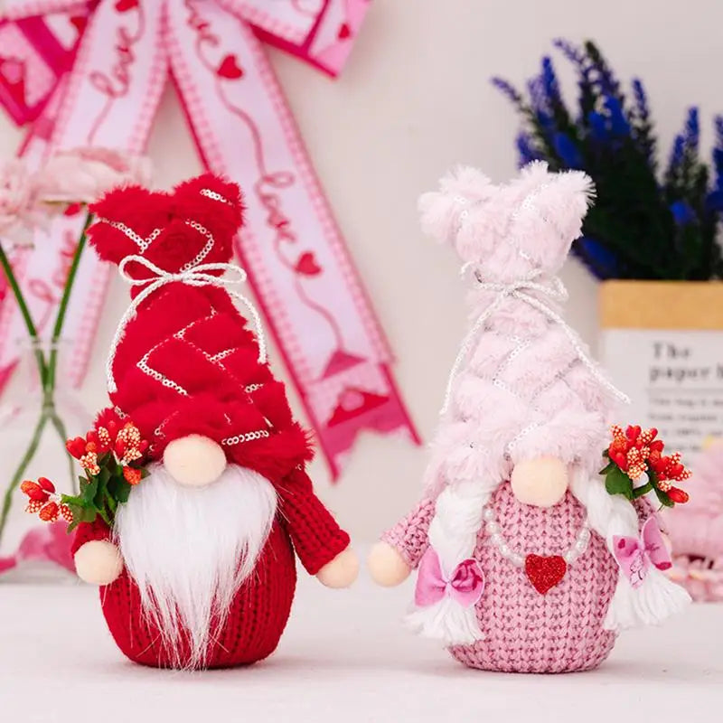 Valentine Gnomes 2X Home Gnomes Dolls Valentine's Day Gnome Decoration Plush LED Lighted Gnomes Doll Ornaments For Holiday Home