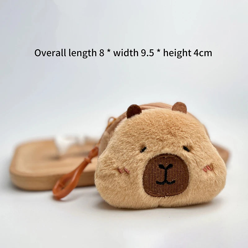 Cute Cartoon Creative Capybara Plush Coin Purse Zipper Purse Keychain Small Headphone Lipstick Bag Mini Wallet Money Bag Gifts