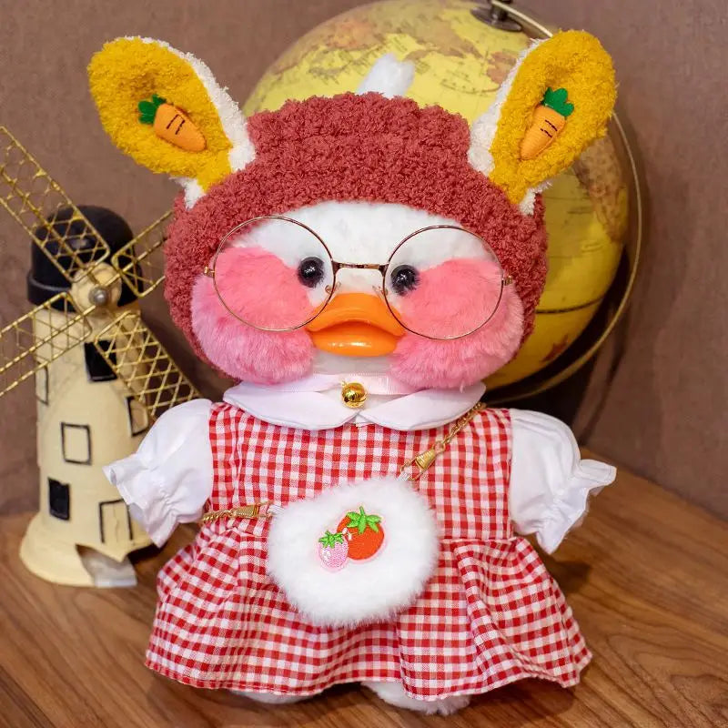 30cm Cute Cafe White Duck Stuffed Plush Animals Toy Wear Glasses And Clothes Soft Doll Girl Birthday Creative Gift For Children