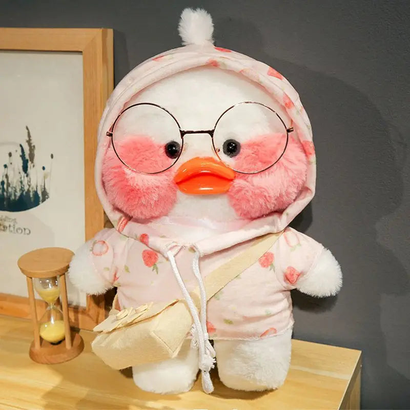 30cm Kawaii Cafe White Duck Stuffed Plush Animals Toy Wear Glasses And Hoodie Soft Doll Girl Birthday Creative Gift For Children