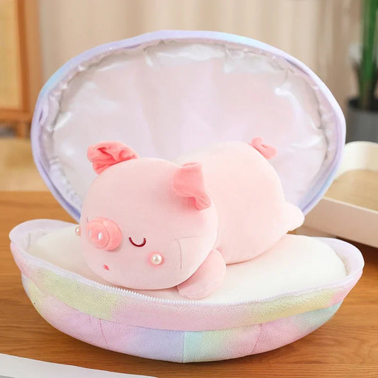 New Kawaii Pink Piggy Doll Stuffed Inside the Shell Plush Toy Pig Hided in the Conch Birthday Present