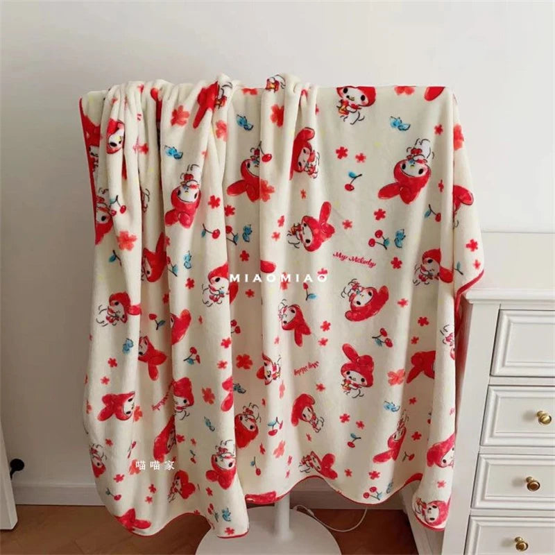 Sanrio My Melody Blanket Comfortable Warm Cartoon Hello Kitty Printed Flannel Blanket Car Blanket Bedspread Pillowcase Girl