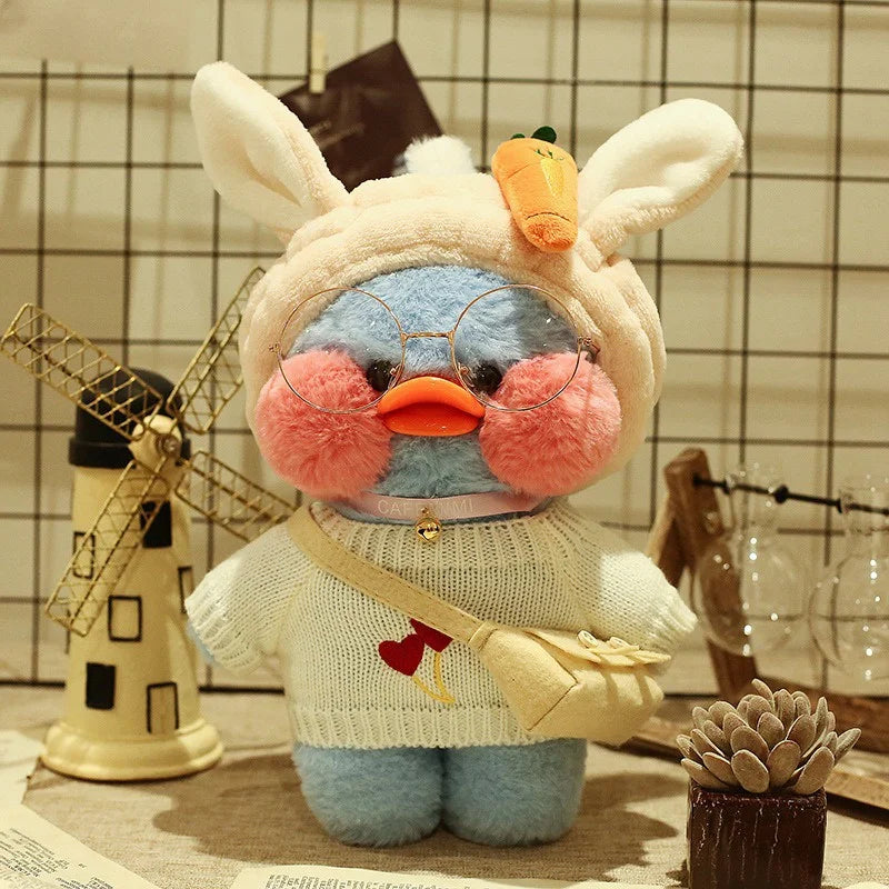 30cm Cute Cafe Blue Duck Stuffed Plush Animals Toy Wear Glasses And Clothes Soft Doll Girl Birthday Creative Gift For Children