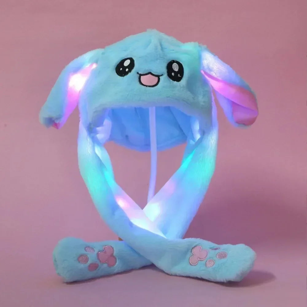 LED Plush Rabbit Hats Glowing Pikachu Ears Hat Cute Stitch Moving Ears Cap Adult Children Funny Festival Party Dress Up