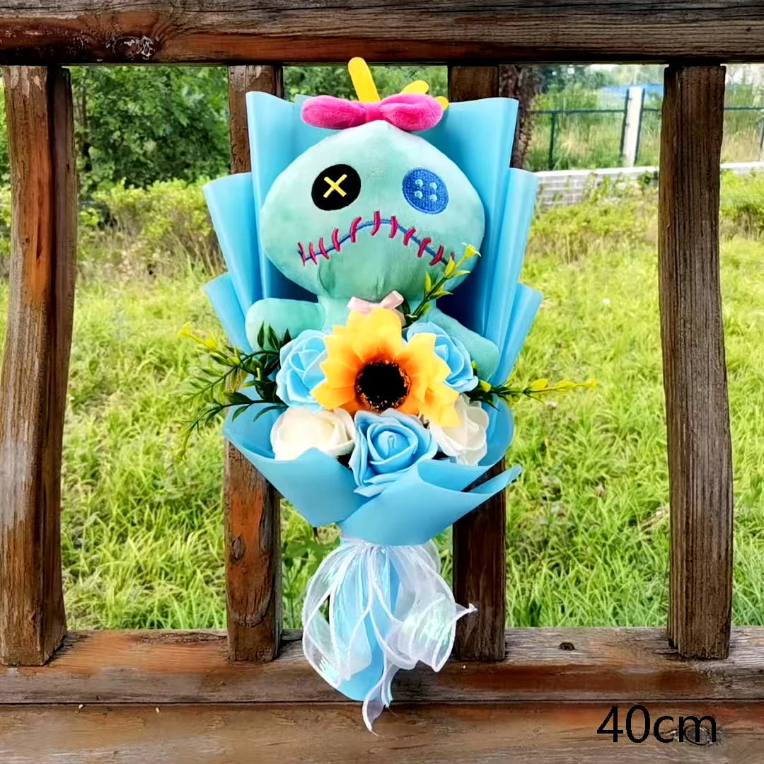 Hot Lilo & Stitch Plush Bouquet With Soap Rose Sunflower Flower Bouquet Cartoon Stuffed Valentine's Day Christmas Birthday Gift