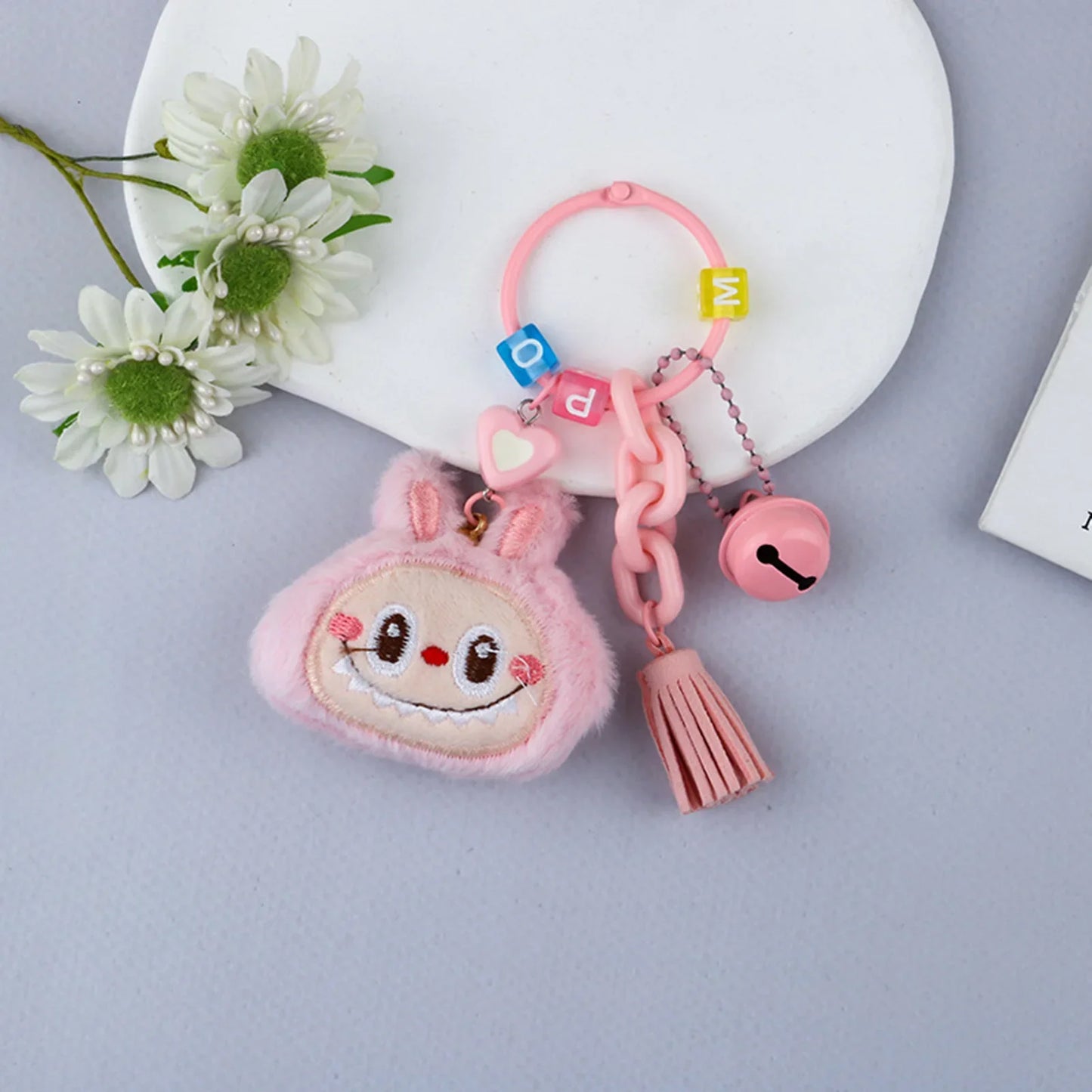 New Labubu Keychain Pendant Kawaii Cartoon Plush Doll with Bell Ornaments Backpack Hanging Pendant New Year Gifts