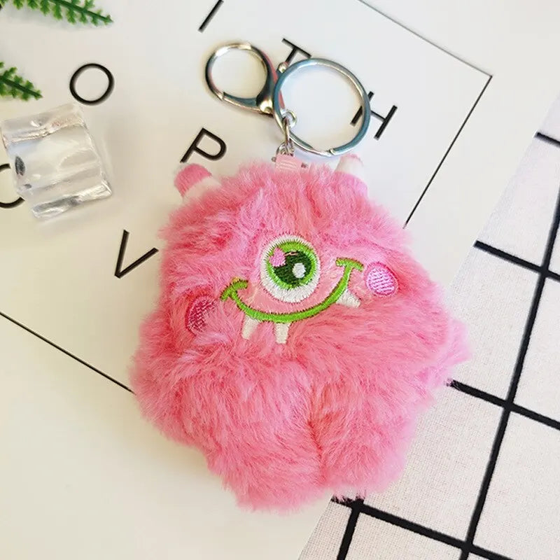 2 Pieces Big Eyed Monster Keychain Random Color Single Eyed Beast Plush Pendant