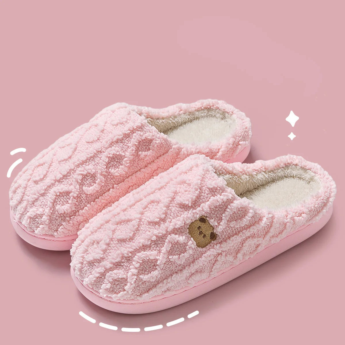 Plain Striped Design Home Slippers Women Winter 2024 New Soft Sole Anti Slip Cotton Shoes Woman Indoor Warm Soft Plush Slippers