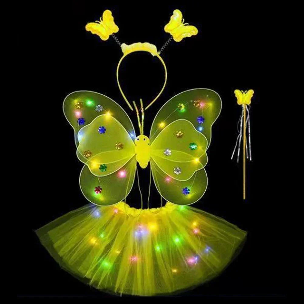 3/4Pcs/Set Double Layers Girls Led Flashing Light Fairy Butterfly Wing Wand Headband Costume Toy Gift Halloween Decoration