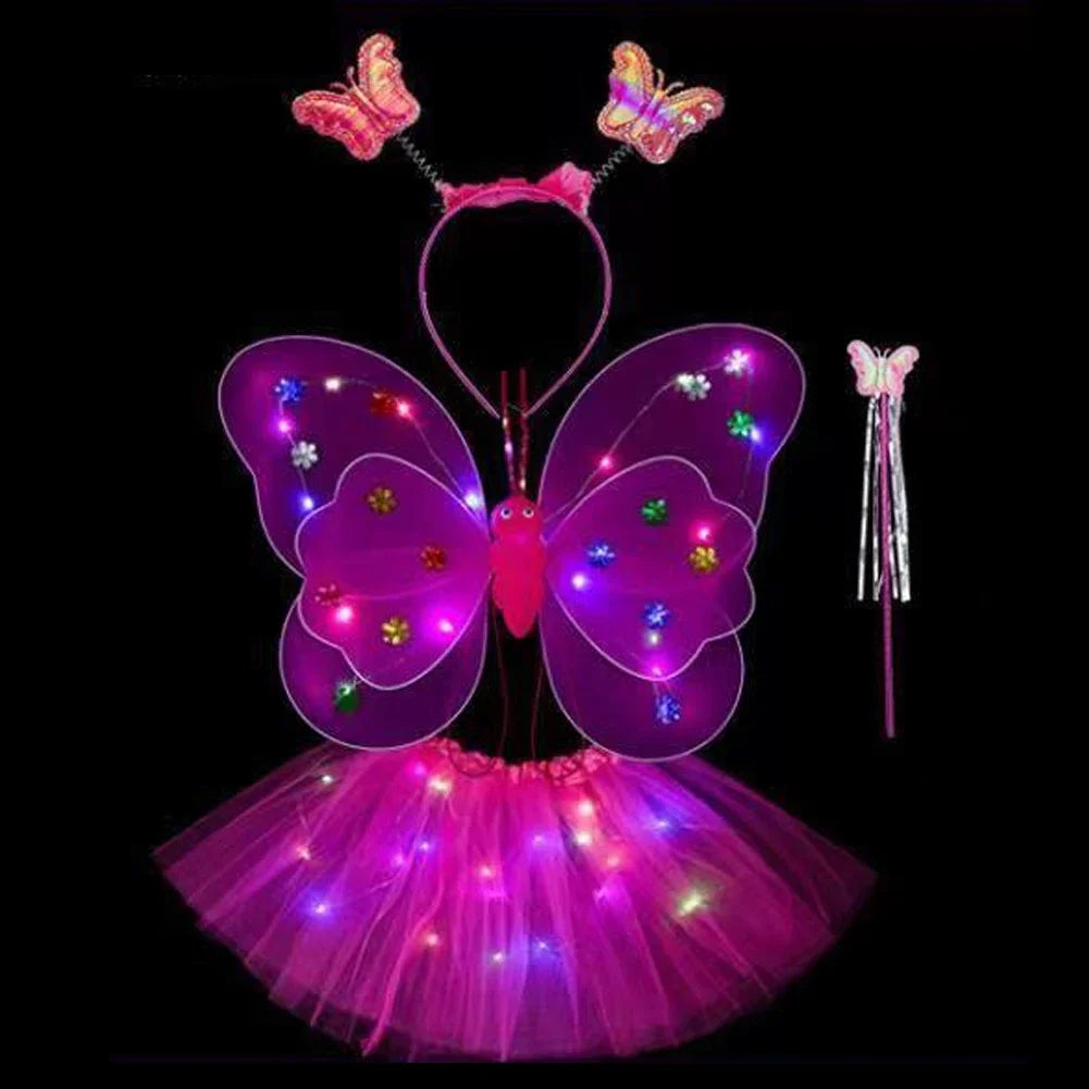 3/4Pcs/Set Double Layers Girls Led Flashing Light Fairy Butterfly Wing Wand Headband Costume Toy Gift Halloween Decoration