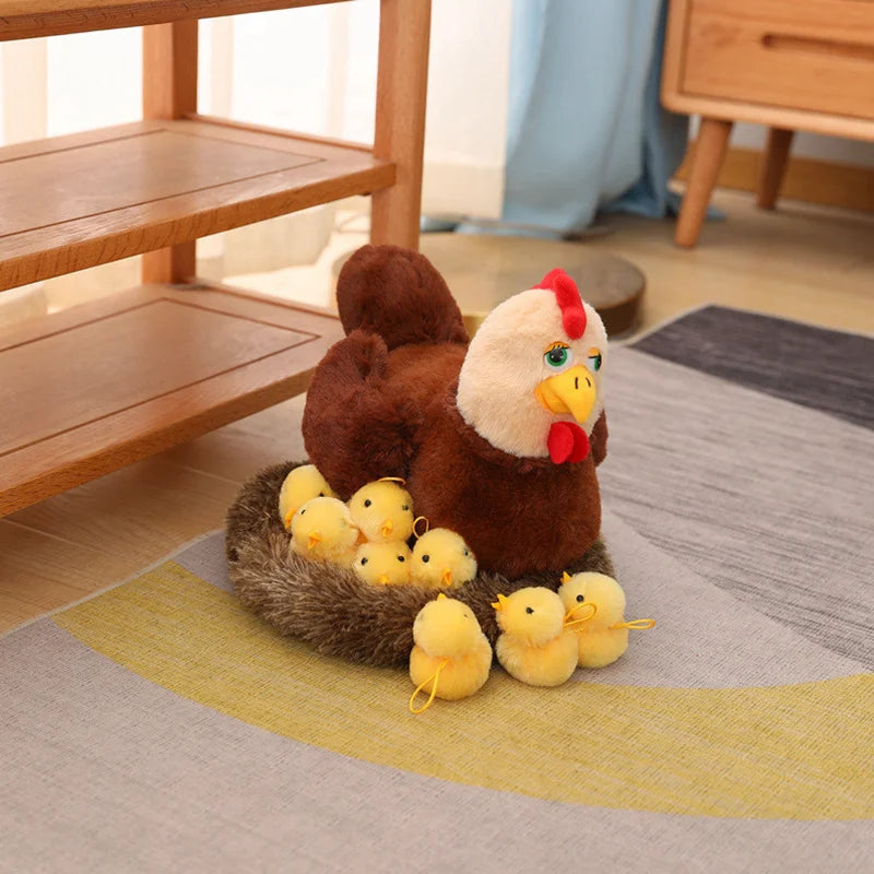 1 Set Realistic Chick Family Plush Toys Chicken Mother Chick Baby Plush Dolls Simulation Hen With Nest Stuffed Animals Kids Gift