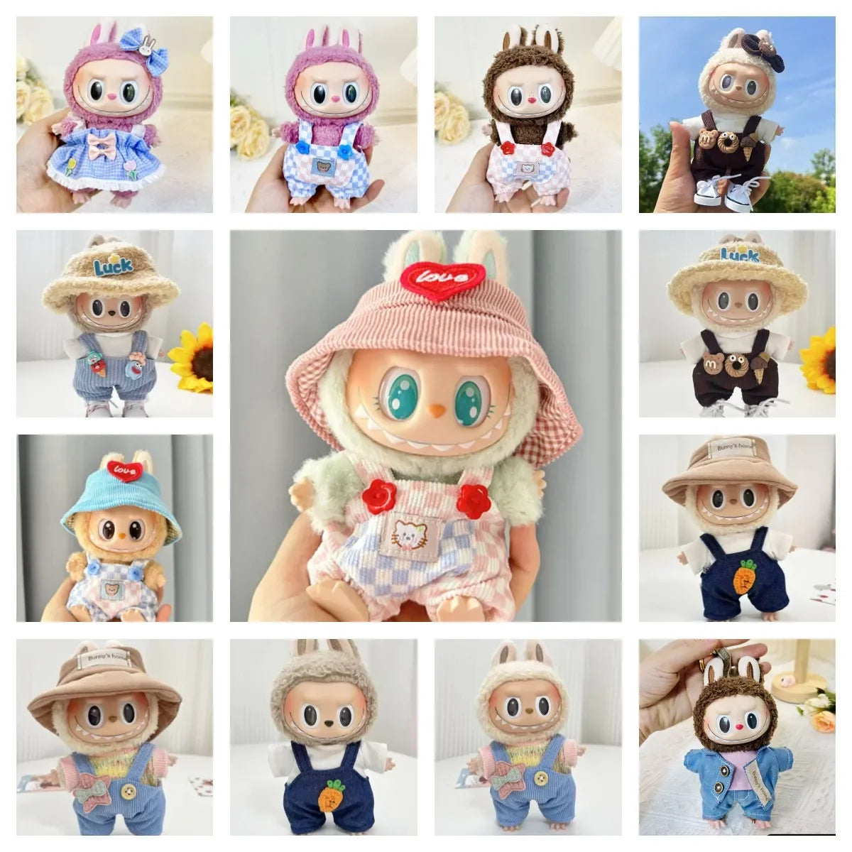 17cm Mini Plush Doll'S Clothes Outfit Accessories For Korea Kpop Exo Labubu Idol Floral skirt overalls suit Clothing Gift