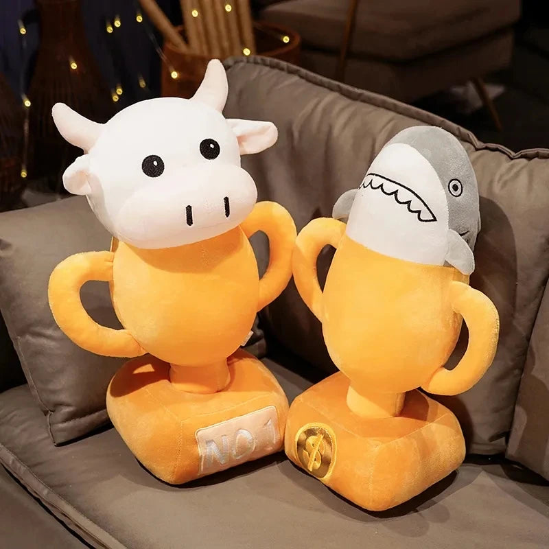 Funny Shark Cup&Cow Cup Plush Toy Stuffed Soft Shark Trophies Doll Throw Pillow Cushion Kids Toys Girl Trick Birthday Xmas Gift