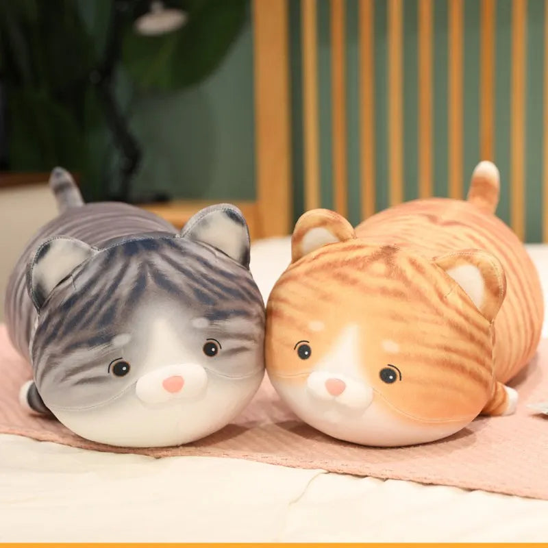 30cm-70cm Cartoon Cat Cute Round Face Animal Plush Gray Stripes Tabby Cat Big Eyes Lifelike Doll Home Decro Gift For Children