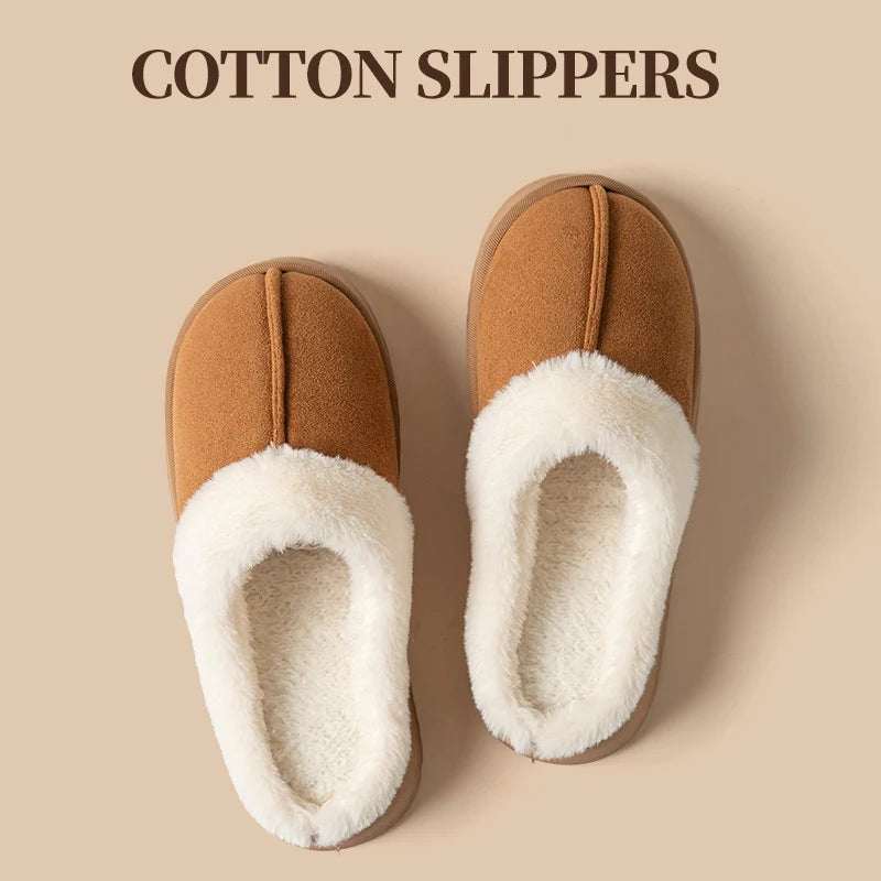 Winter Warm Flat Fur Slippers Women Faux Suede Fluffy Furry Home Slides Couples Comfort Non Slip Indoor Floor Cotton Shoes