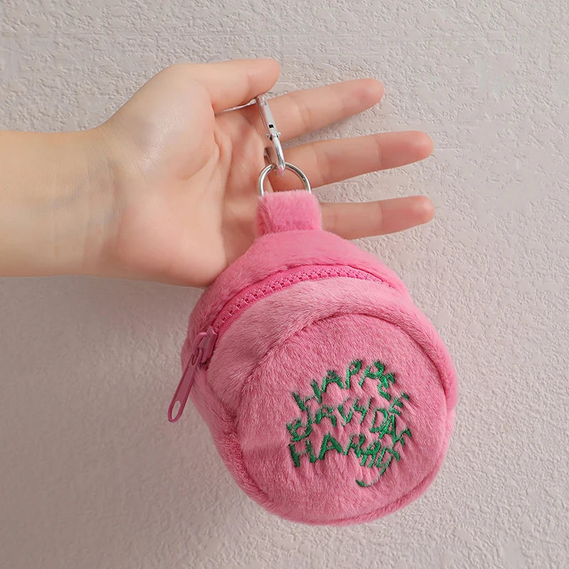 Pink Mini Coin Potters Purse Earphone Cord Storage Bag Kawaii Spot Cute Plush Harries Portable Purse Coin Pouch Cake Bag