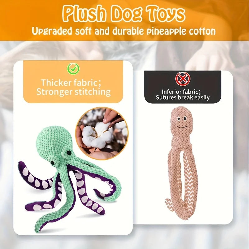 Durable Octopus Plush Dog Toy With Squeaker - Bite-Resistant, Teeth Cleaning Design For Medium Breeds