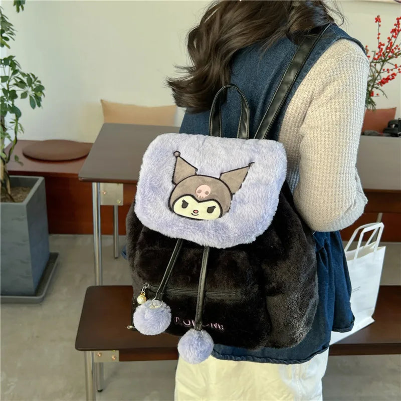 Sanrio Hello Kitty Kuromi Backpack My Melody Plush Flip Women Casual Large Capacity Cute Kawaii Cartoon School Bag Mochila Gift