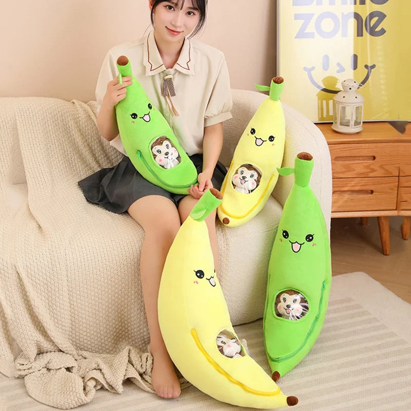 55cm/70cm Giant Soft Cartoon Smile Banana With Monkey Plush Toys Stuffed Fruit Cushion Pillow Creative Girls Valentine's Gift