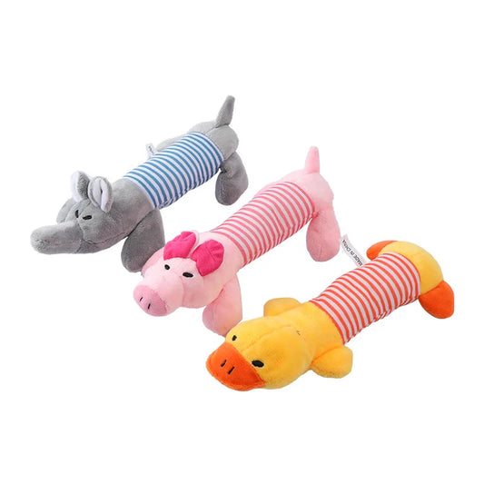 Cute Pet Dog Cat Plush Squeak Sound Dog Toys Funny Fleece Durability Chew Molar Toy Fit for All Pets Elephant Duck Pig