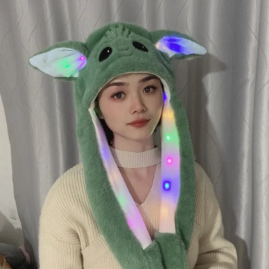 Disney Yoda Plush Ear Moving Jumping Rabbit Hat  Winter Funny Kawaii Ears Moving Bunny Hat Cosplay Birthday Party Cap Gifts