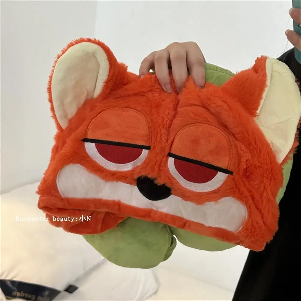 Disney Zootopia U-shaped Hooded Neck Pillow Nick Fox Blackout Travel Pillow With Hat Comfortable Nap Pillow Office Airplane Girl