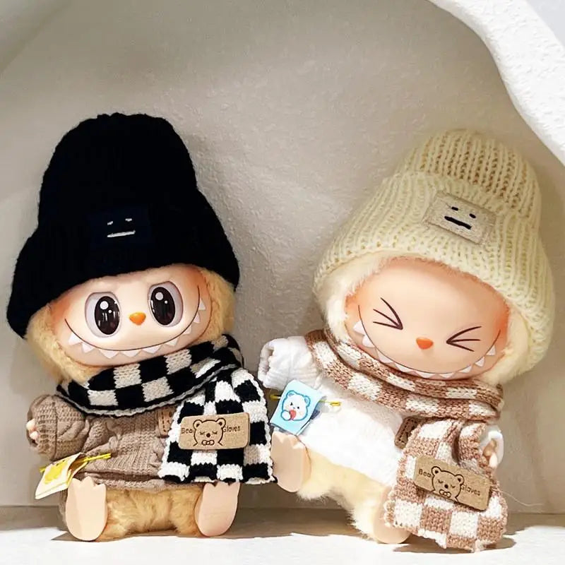 17cm Mini Plush Doll'S Clothes Outfit Accessories For Korea Kpop Exo Labubu Idol V1 V2 Sweater overalls scarf set Clothing Gift