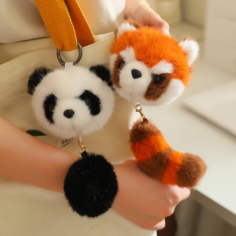 New Cute Cartoon Red Fox/Panda Plush Stuffed Toy Pendant Little Raccoon Soft Animal Doll Keychain Bag Decor Doll Girl Gift ﻿