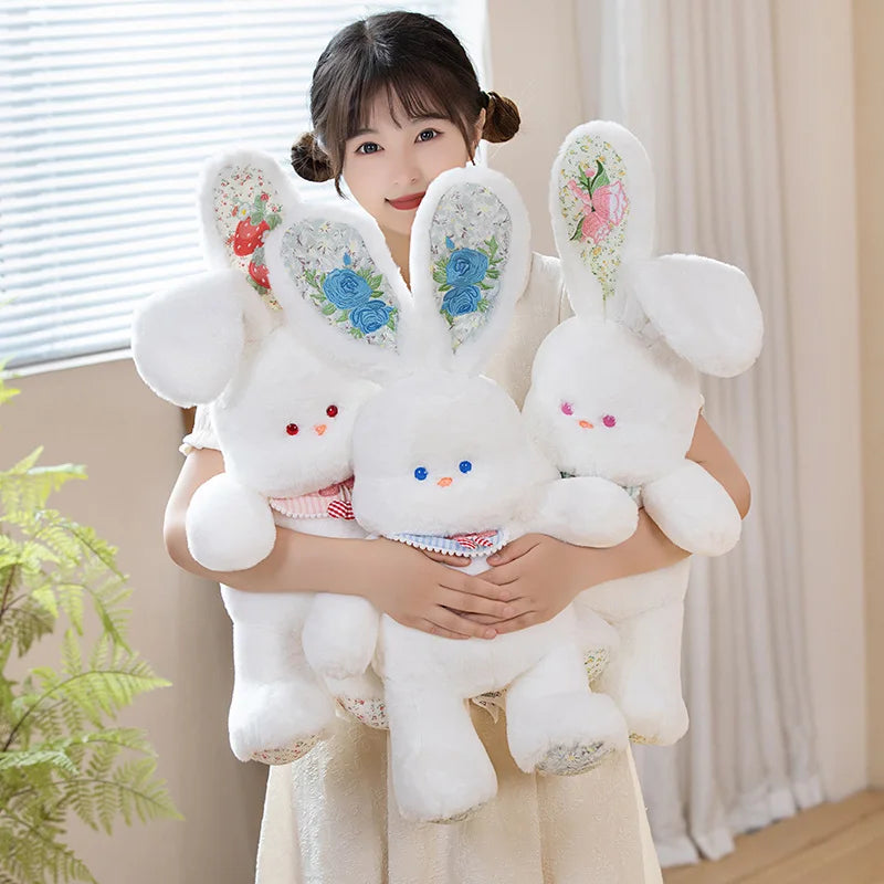 60cm Super Cute Soft Stuffed Animals Sitting White Rabbit With Long Colorful Ears Toys Plush Bunny Dolls Baby Daughter Peluche