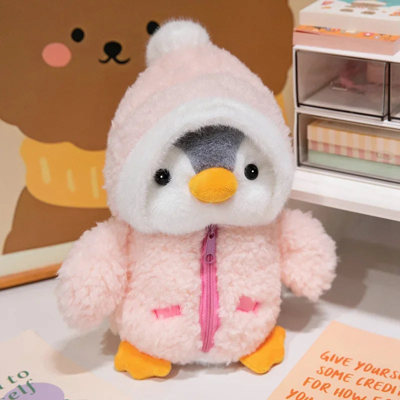 25CM Cute Penguin Wear Winter Clothes Plush Toys Lovely Gray Penguin Wear Polar Bear Cap Stuffed Doll Nice Present