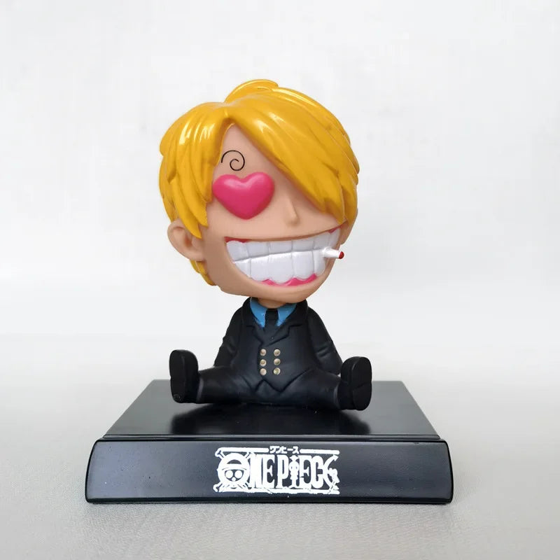 One Piece Luffy Zoro Sanji Bobblehead Toys Anime Figure Q Ver. Chopper PVC Car Decoration Collectible Handmade Model Xmas Gifts