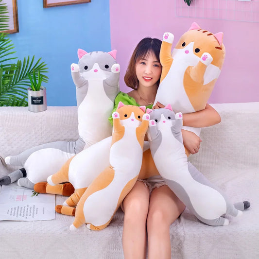 70cm Plushier Long Cat Cute Plush Toy Men and Women Models Sleeping Big Stuffed Animal Patung Dolls Pillow Children's Toys Gifts