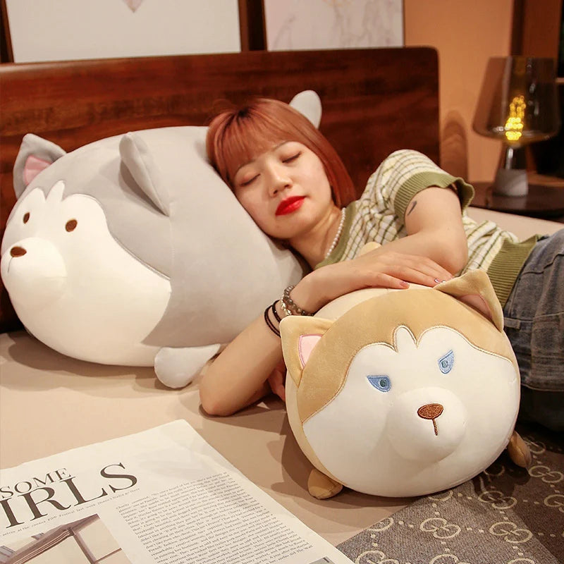 1pc 35-70CM Cuddly Fat Dog Plush Toys Kawaii Lying Husky Corgi Pillow Stuffed Soft Animal Dolls For Children Birthday Gift